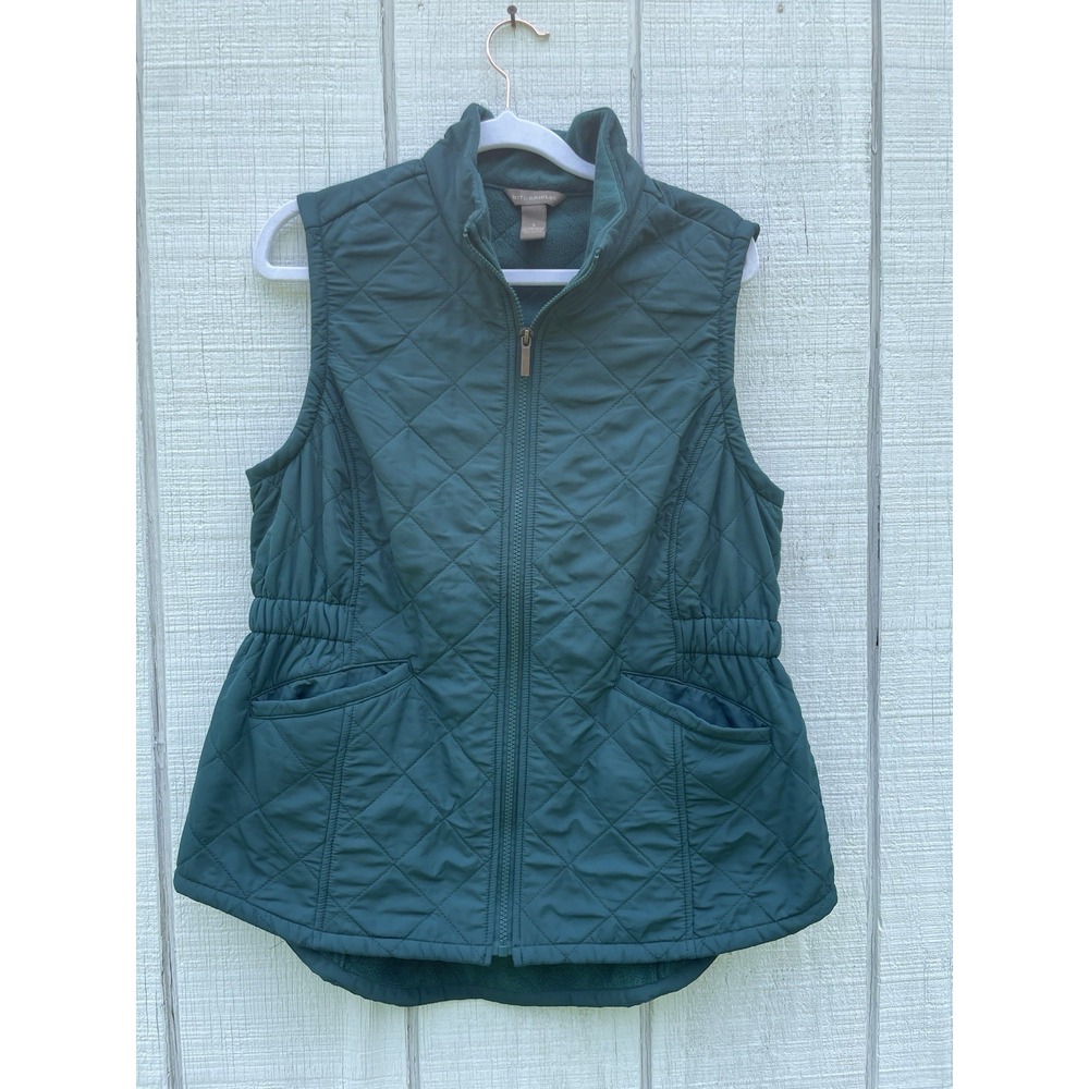 Bit & Bridle Solid Green Quilted Fleece Lined Vest Small S